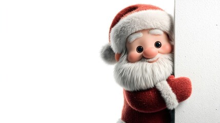 Cute Santa Claus peeking playfully from behind a wall during the festive holiday season