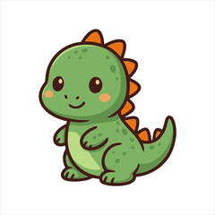 Adorable Green Dinosaur with Orange Spikes and Rosy Cheeks Cartoon.