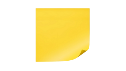 Yellow sticky note with a curled corner, blank for text, isolated on transparent background 
