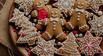 Obraz premium Close-up of gingerbread cookies with icing designs,