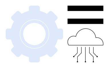 Gear, cloud with circuitry, and equal symbol highlighting tech integration, system optimization, and balance. Ideal for innovation, automation, equality, cloud computing engineering