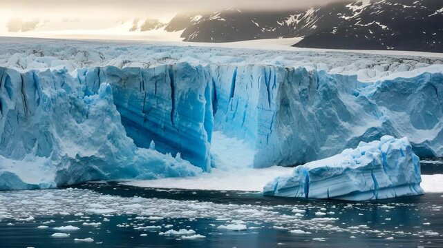 Majestic blue glacier calving dramatic ice formation in a remote cold environment