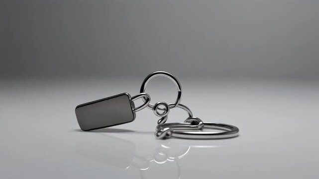 Elegant silver keyring spinning in a studio, showcasing its sleek design and smooth motion, perfect for stylish accessories and modern lifestyle visuals