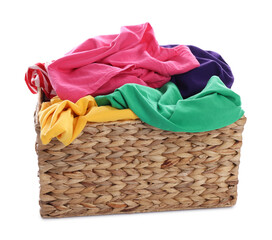 Obraz premium Wicker basket with laundry isolated on white