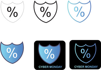 Cyber Monday security shield icon set for digital marketing and online shopping promotions