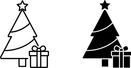 Christmas Tree and Gift Box Minimalist Icon Vector