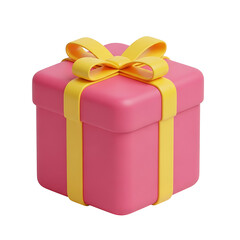 Bright pink gift box with yellow ribbon and bow