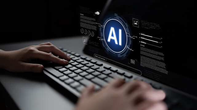 A futuristic interface for a generative AI system. A developer enters a prompt to initiate coding, data processing, and monitor the system's progress and performance. Fermion