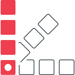 Red Squares Arranged Vertically With Four Diagonal Outlined Squares Progressing Upward With A White Circle In The Bottom Left Red Square On A Transparent Background