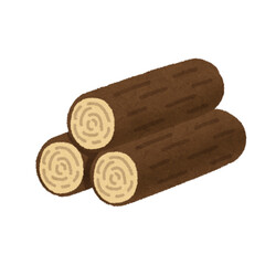 Stack of three brown wooden logs or firewood with visible tree ring cross-sections