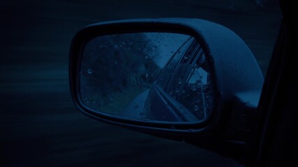 Wing Mirror Driving In Rural Area In The Dark
