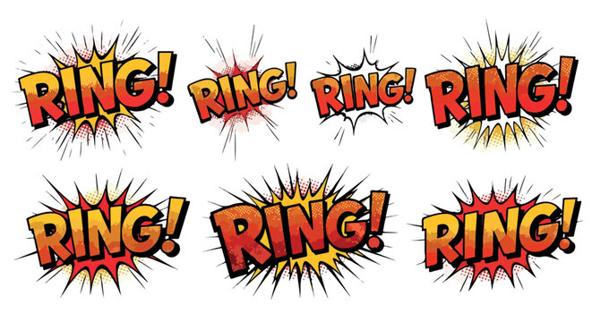 Comic book style ring sound effect with transparent background