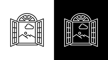 Window View White Icon Set Design