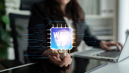 The hardware and processing technology behind Web 3.0. A concept of the computer chip and circuit board infrastructure that powers the new internet. Motif