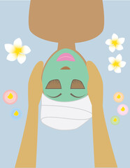 A vector art of a person in a spa having body care. 
