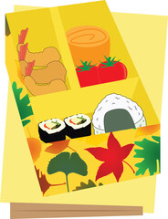 A vector art of a bento box or a single-portion, home-packed of a Japanese origin.