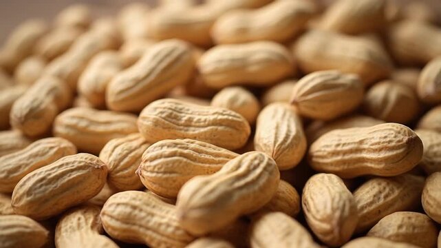 Close up view of a pile of raw peanuts in their shells