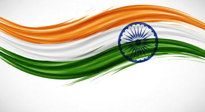 Abstract Indian Tricolor Flag with Wavy Ashoka Chakra in Conceptual Art Style, Symbolizing National Identity and Patriotic Spirit