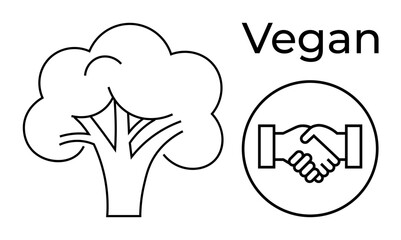 Vegan concept. Vegan ed by broccoli outline and a handshake ethical food choices. Vegan philosophy promotes sustainability and mindful eating habits. For lifestyle, health, sustainability, ethical