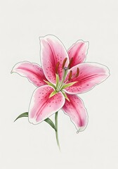 Naklejka premium Elegant Pink Lily Flower Botanical Illustration