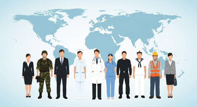 professions represented across the globe a symbol of unity and global workforce