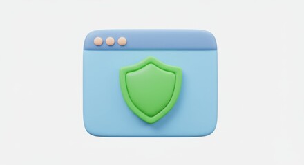 3D Render of a Secure Browser Window with Shield Icon.