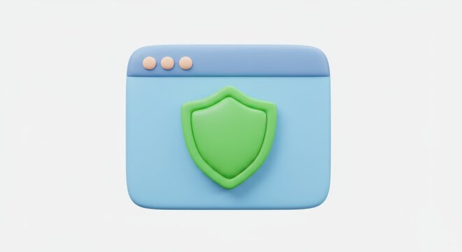 3D Render of a Secure Browser Window with Shield Icon.