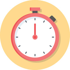 Red Stopwatch With White Face And Black Markings Showing Time On A Yellow Circular Background With Transparent Background