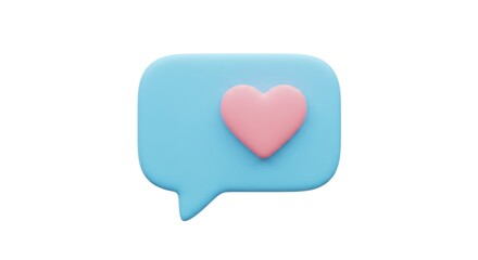 3D Rendering of a Blue Speech Bubble with Pink Heart.