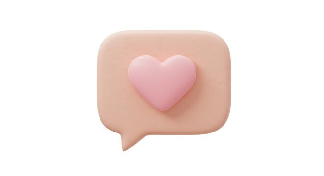 3D Rendered Peach Speech Bubble with Pink Heart Icon.