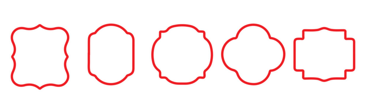 A versatile collection of red outline vintage frames and decorative border shapes, perfect for labels, tags, and design elements