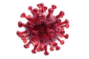 Red, spiky, textured virus rendering on a black background