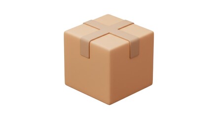 Fototapeta premium Isometric Brown Cardboard Box with Tape on White Background.
