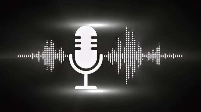 Animated White Microphone Icon with Digital Sound Wave Equalizer