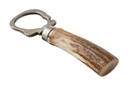 Bottle opener with antler handle, rustic metal
