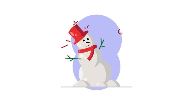 Cute Snowman with Red Hat and Scarf on a Winter Day.