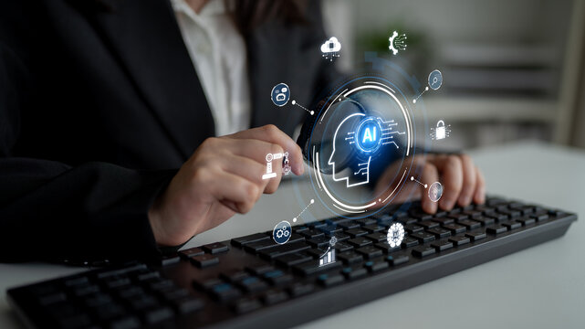 A concept of a global AI ecosystem centered on digital intelligence. Network integrates diverse applications like industrial automation, cloud computing, and fintech for worldwide innovation. Fermion