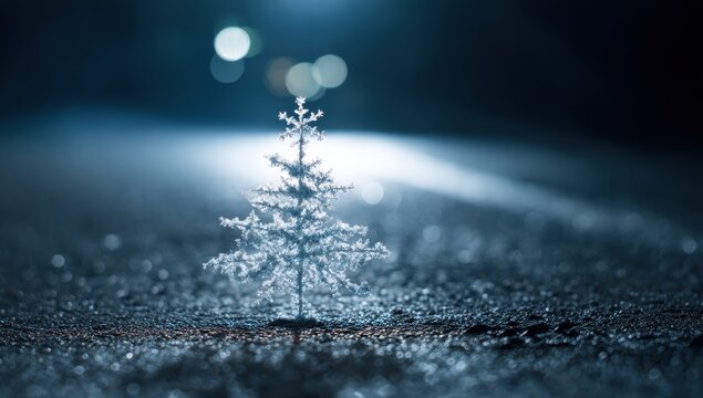 Delicate snowflake christmas tree glowing in darkness for holiday branding, seasonal advertising, festive packaging, winter campaign visuals, and yuletide digital content

