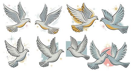 Flying doves set with transparent background