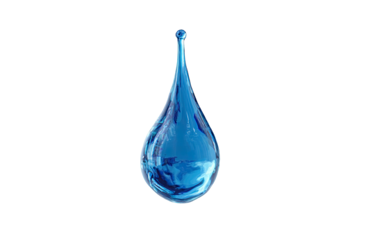 Blue droplet shape, shiny surface, isolated on black