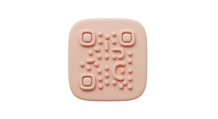 Peach-colored QR code design on a square tile, isolated.