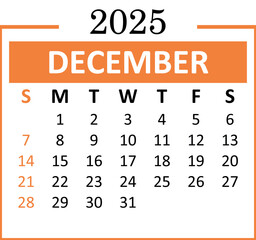 December 2025 Calendar template illustration