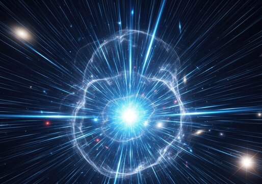 A vibrant depiction of a cosmic event, showcasing energy bursts and radiating light. - Powered by Adobe