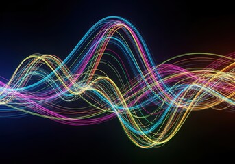 Abstract illustration of colorful sound waves, representing audio frequencies and visual effects.