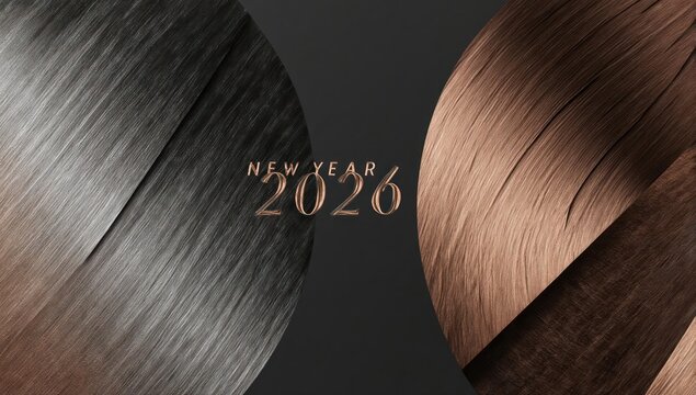 Abstract New Year greeting featuring textured metallic surfaces, dark background