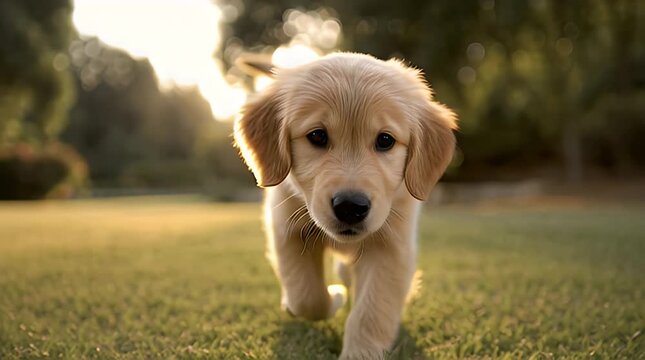 Slow Motion Happy Puppy Sprinting Toward Camera in Sunlit Park
