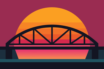 Minimalist bridge silhouette against a vibrant sunset sky