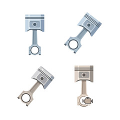 Technical illustration of metal piston engine components for automotive