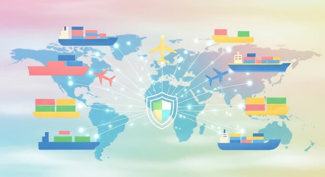 Globalized trade network showcasing secure shipping routes and international commerce integration