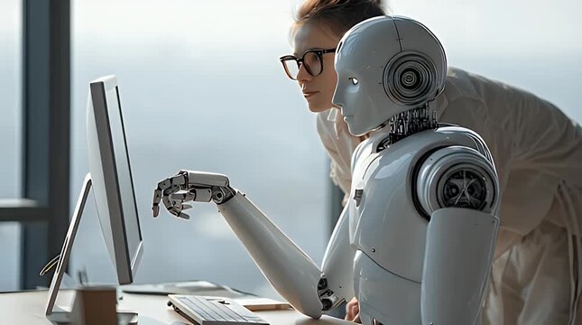 Human Typing While Humanoid Robot Monitors Tasks in Modern Office